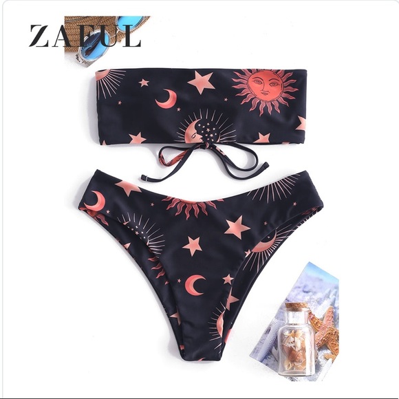 Zaful Other - NWT ZAFUL Sun Moon Star Print Bandeau Bikini Set